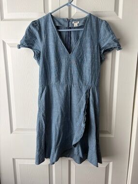 J. Crew Light Blue Chambray Wrap-Style Mini Dress